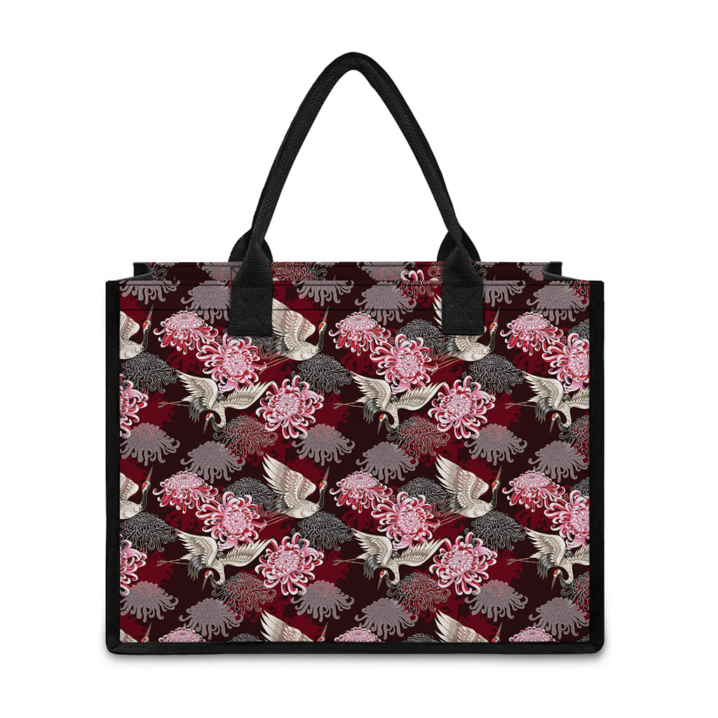 Japanese Cranes And Chrysanthemums Print Canvas Tote Bag