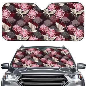 Japanese Cranes And Chrysanthemums Print Car Windshield Sun Shade