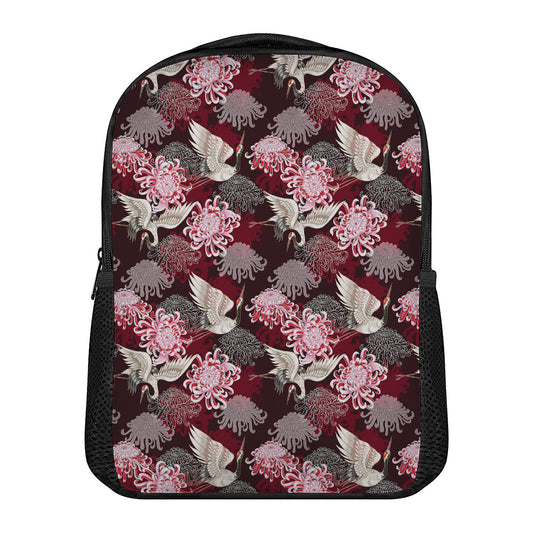 Japanese Cranes And Chrysanthemums Print Casual Backpack
