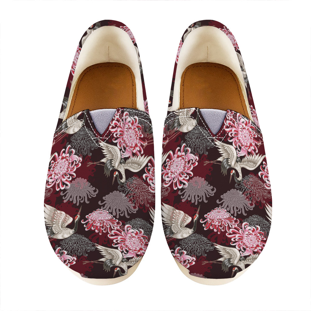 Japanese Cranes And Chrysanthemums Print Casual Shoes