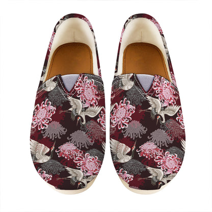 Japanese Cranes And Chrysanthemums Print Casual Shoes
