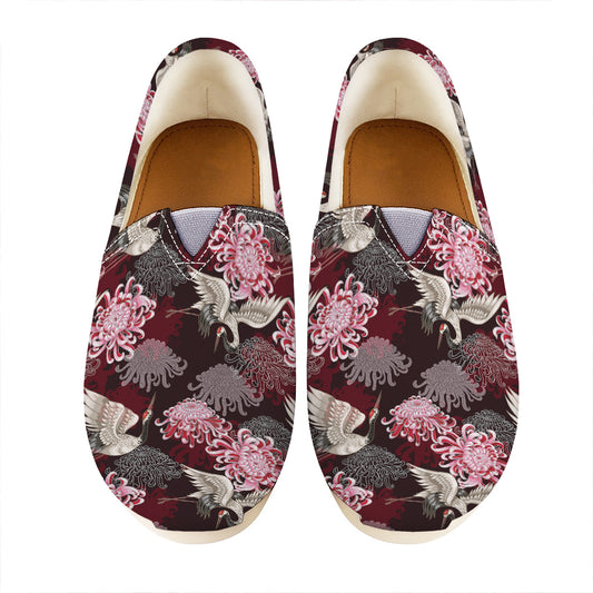 Japanese Cranes And Chrysanthemums Print Casual Shoes