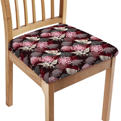 Japanese Cranes And Chrysanthemums Print Chair Cushion Cover