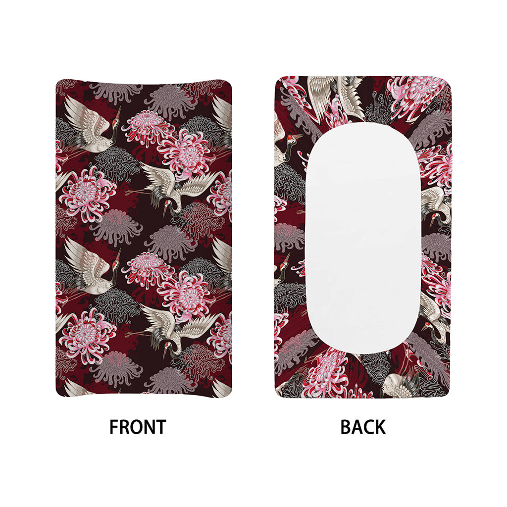 Japanese Cranes And Chrysanthemums Print Changing Pad Cover