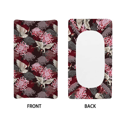 Japanese Cranes And Chrysanthemums Print Changing Pad Cover
