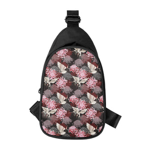 Japanese Cranes And Chrysanthemums Print Chest Bag