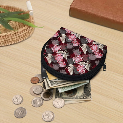 Japanese Cranes And Chrysanthemums Print Coin Purse