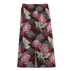 Japanese Cranes And Chrysanthemums Print Cotton Front Slit Maxi Skirt