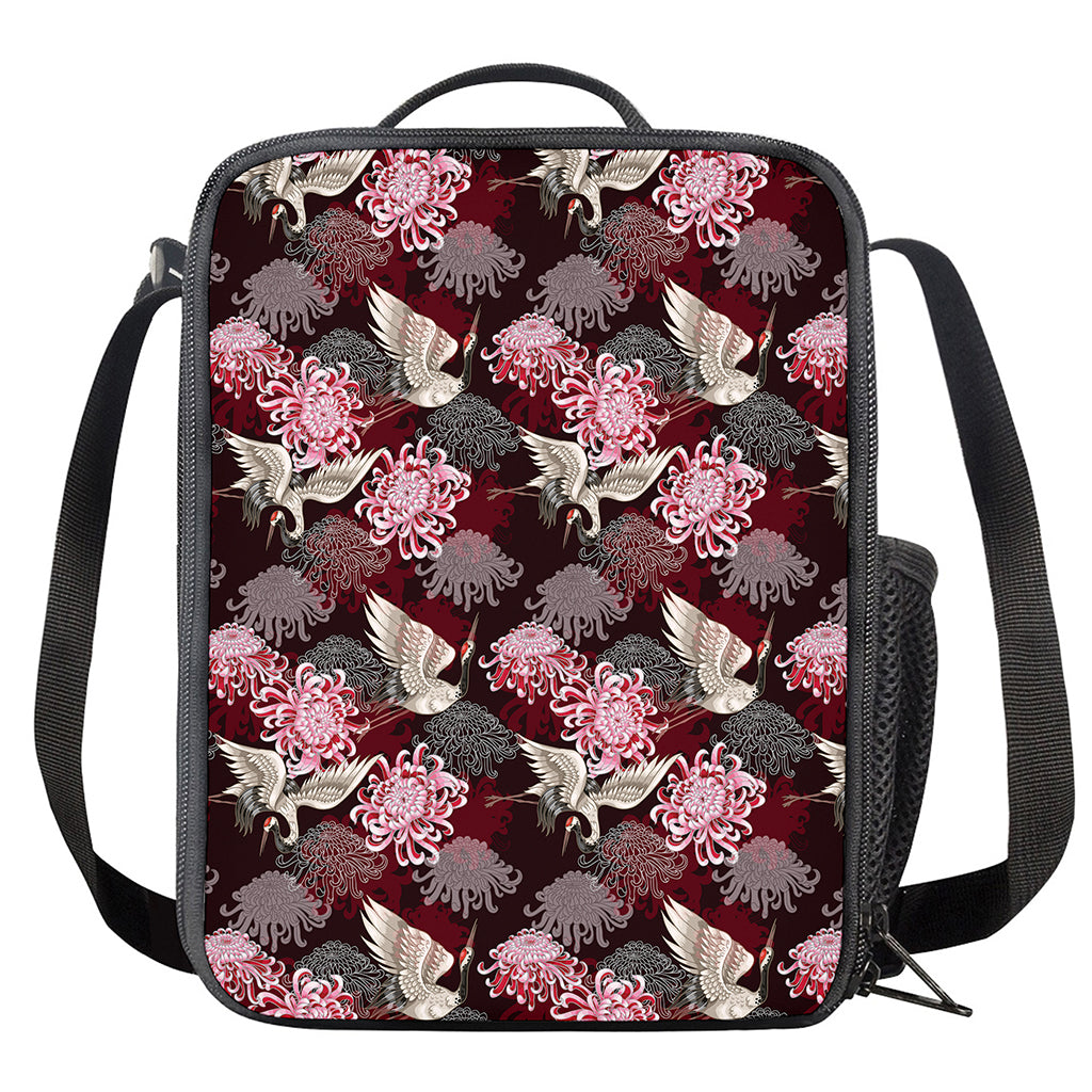 Japanese Cranes And Chrysanthemums Print Crossbody Lunch Bag