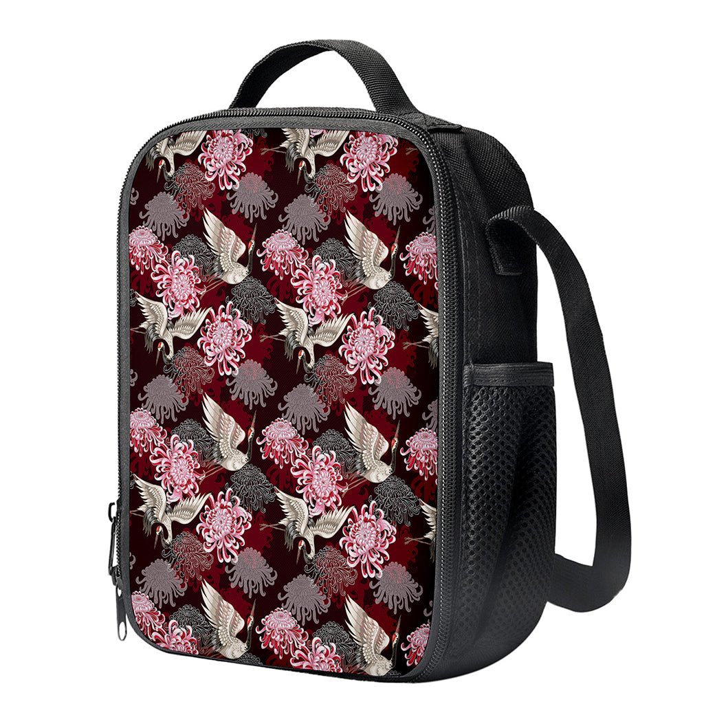 Japanese Cranes And Chrysanthemums Print Crossbody Lunch Bag
