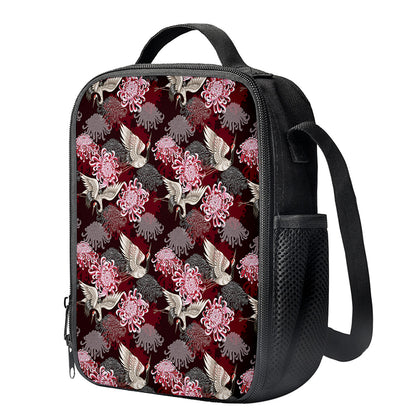 Japanese Cranes And Chrysanthemums Print Crossbody Lunch Bag