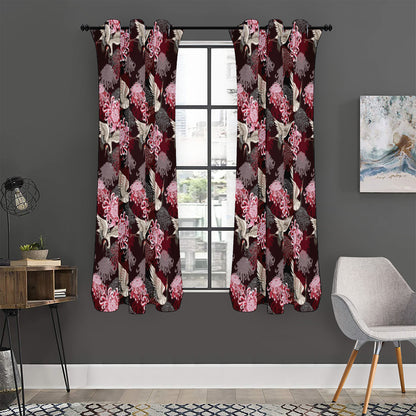 Japanese Cranes And Chrysanthemums Print Curtain