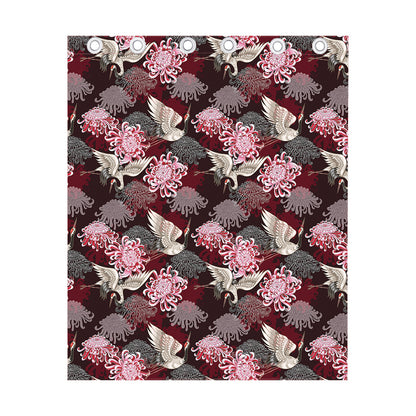 Japanese Cranes And Chrysanthemums Print Curtain