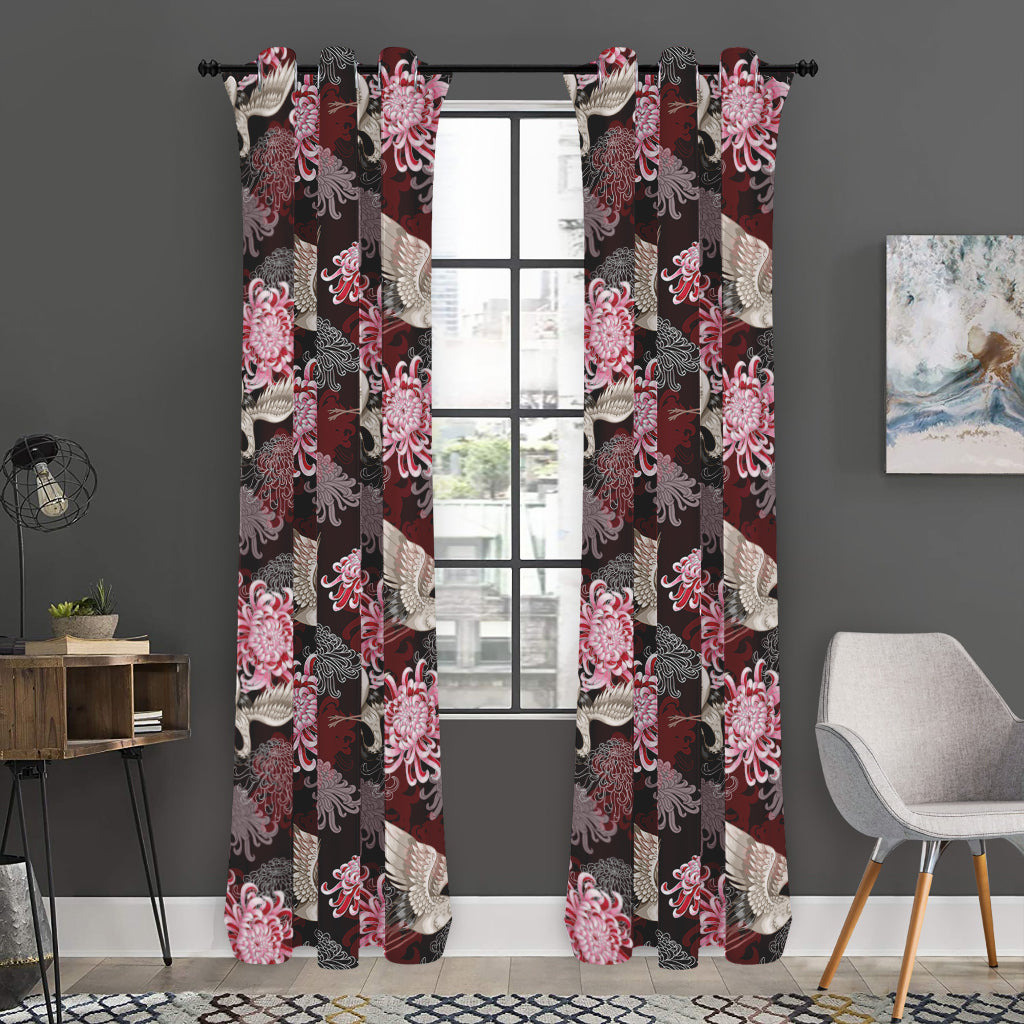 Japanese Cranes And Chrysanthemums Print Curtain