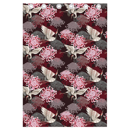 Japanese Cranes And Chrysanthemums Print Curtain