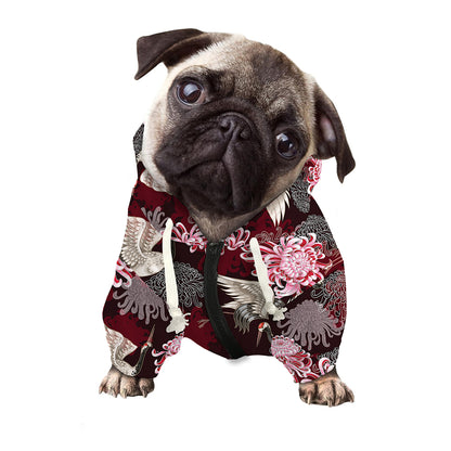Japanese Cranes And Chrysanthemums Print Dog Zip Up Hoodie