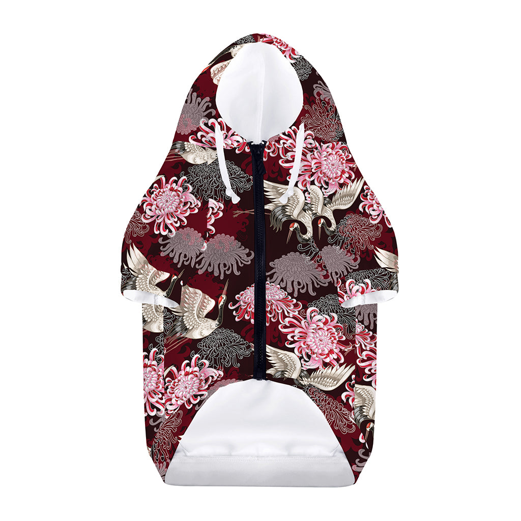 Japanese Cranes And Chrysanthemums Print Dog Zip Up Hoodie