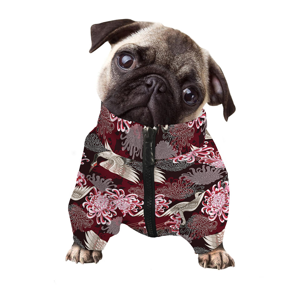 Japanese Cranes And Chrysanthemums Print Dog Zip Up Jacket