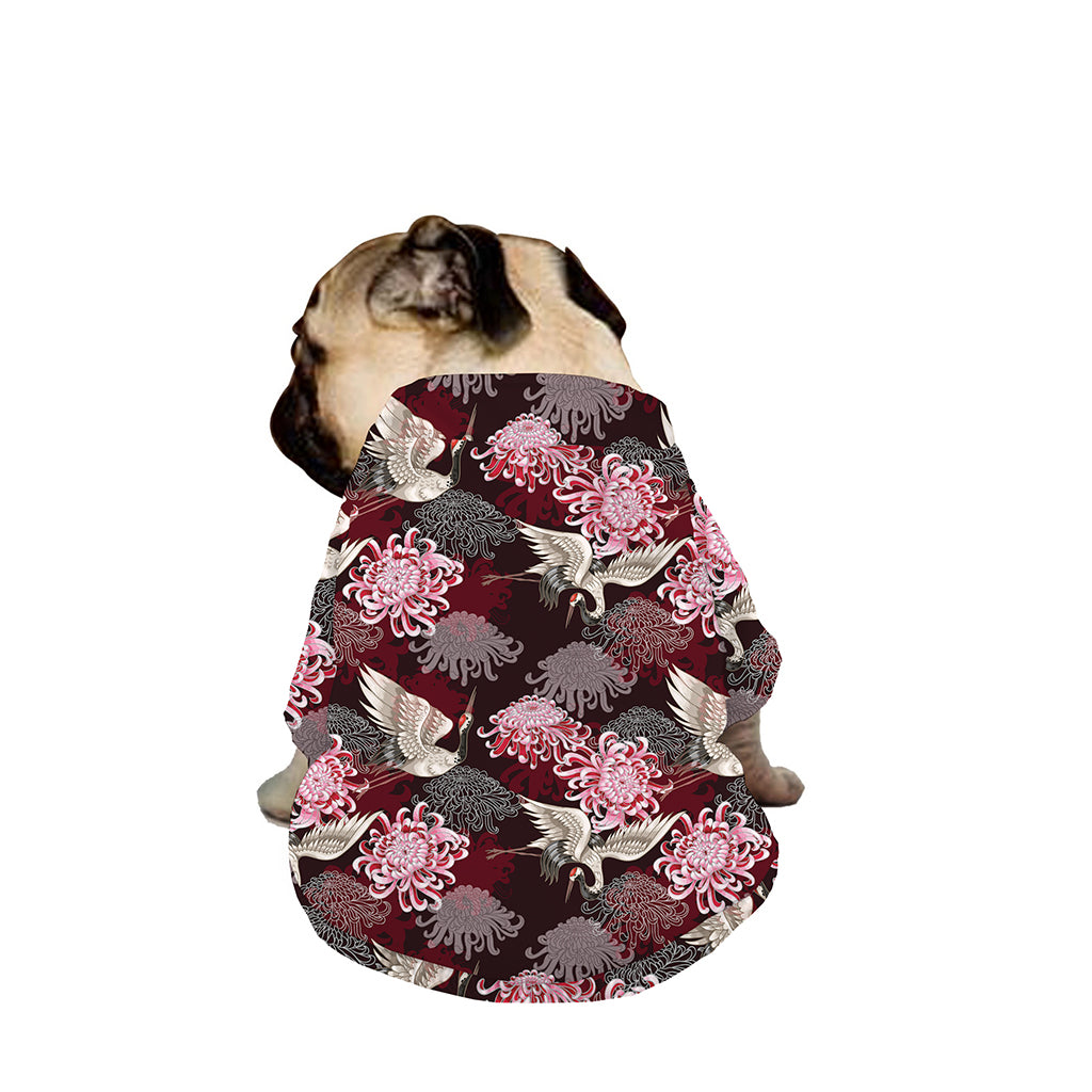 Japanese Cranes And Chrysanthemums Print Dog Zip Up Jacket