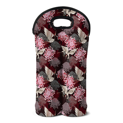 Japanese Cranes And Chrysanthemums Print Double Neoprene Wine Tote
