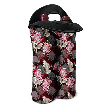 Japanese Cranes And Chrysanthemums Print Double Neoprene Wine Tote