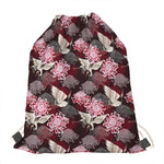 Japanese Cranes And Chrysanthemums Print Drawstring Bag
