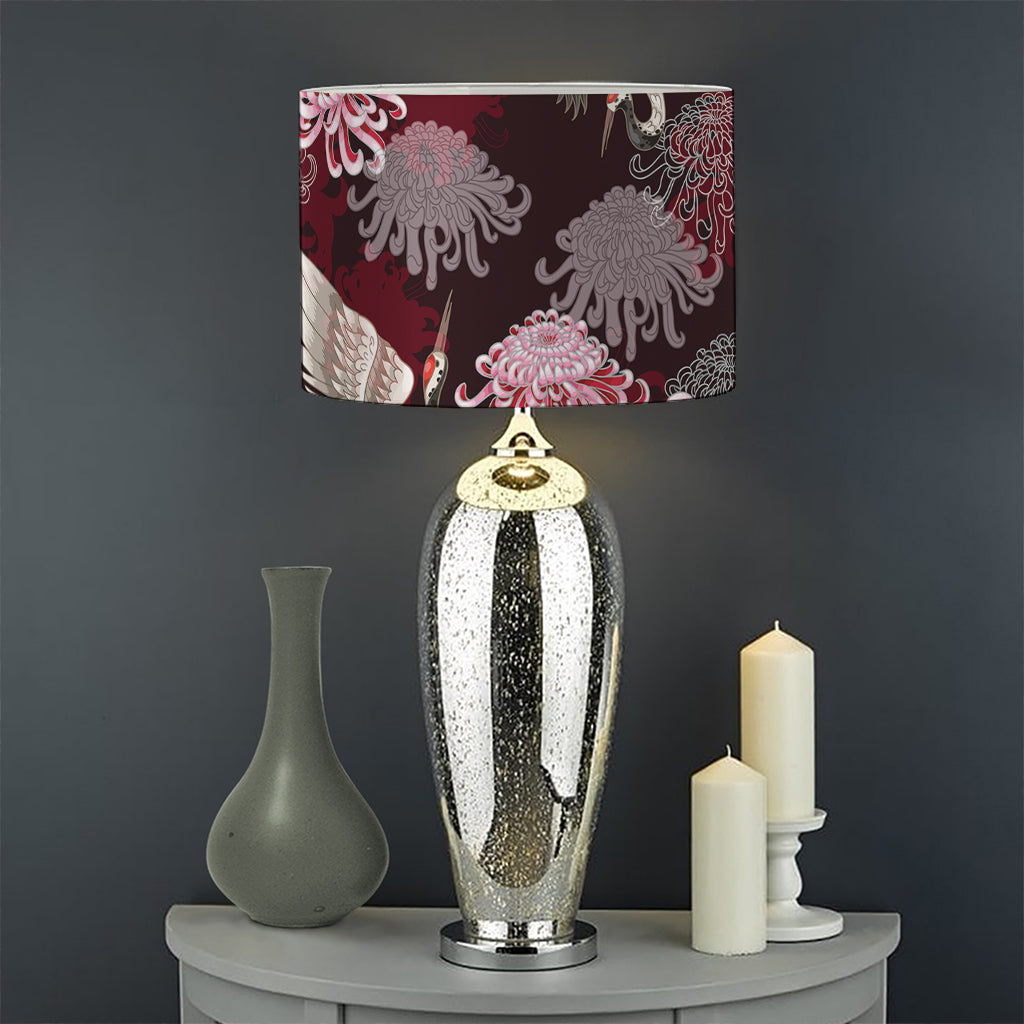 Japanese Cranes And Chrysanthemums Print Drum Lamp Shade