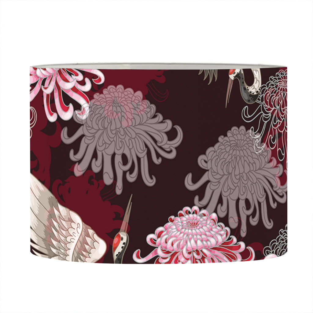 Japanese Cranes And Chrysanthemums Print Drum Lamp Shade
