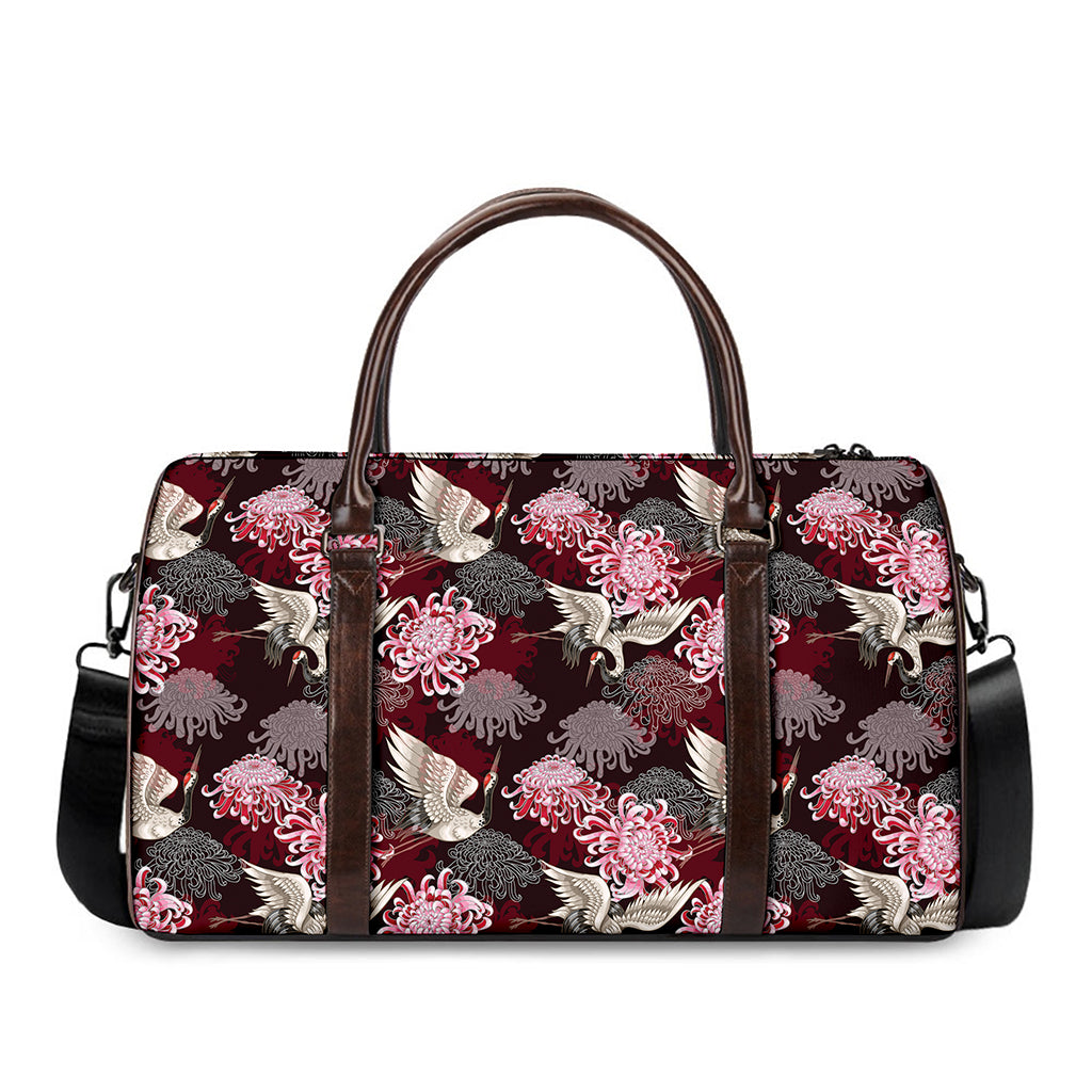 Japanese Cranes And Chrysanthemums Print Duffle Bag