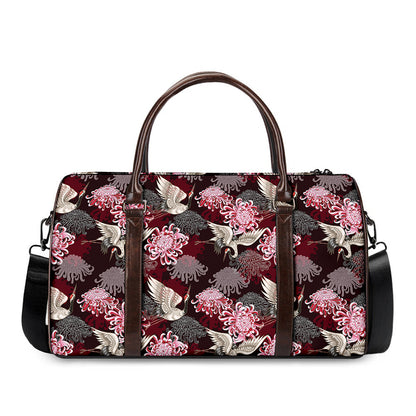 Japanese Cranes And Chrysanthemums Print Duffle Bag