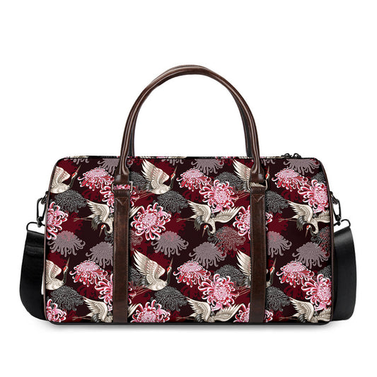 Japanese Cranes And Chrysanthemums Print Duffle Bag