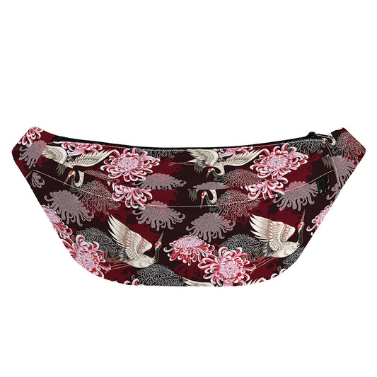 Japanese Cranes And Chrysanthemums Print Fanny Pack