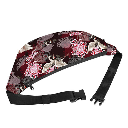 Japanese Cranes And Chrysanthemums Print Fanny Pack