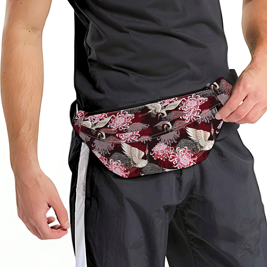 Japanese Cranes And Chrysanthemums Print Fanny Pack