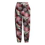 Japanese Cranes And Chrysanthemums Print Fleece Lined Knit Pants