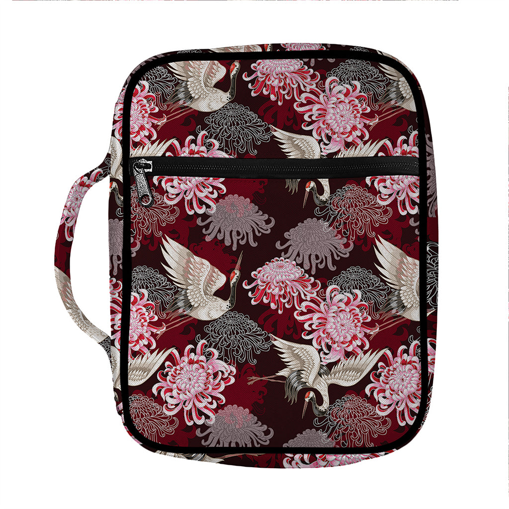 Japanese Cranes And Chrysanthemums Print Front Pocket Bible Bag