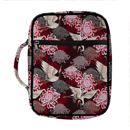 Japanese Cranes And Chrysanthemums Print Front Pocket Bible Bag