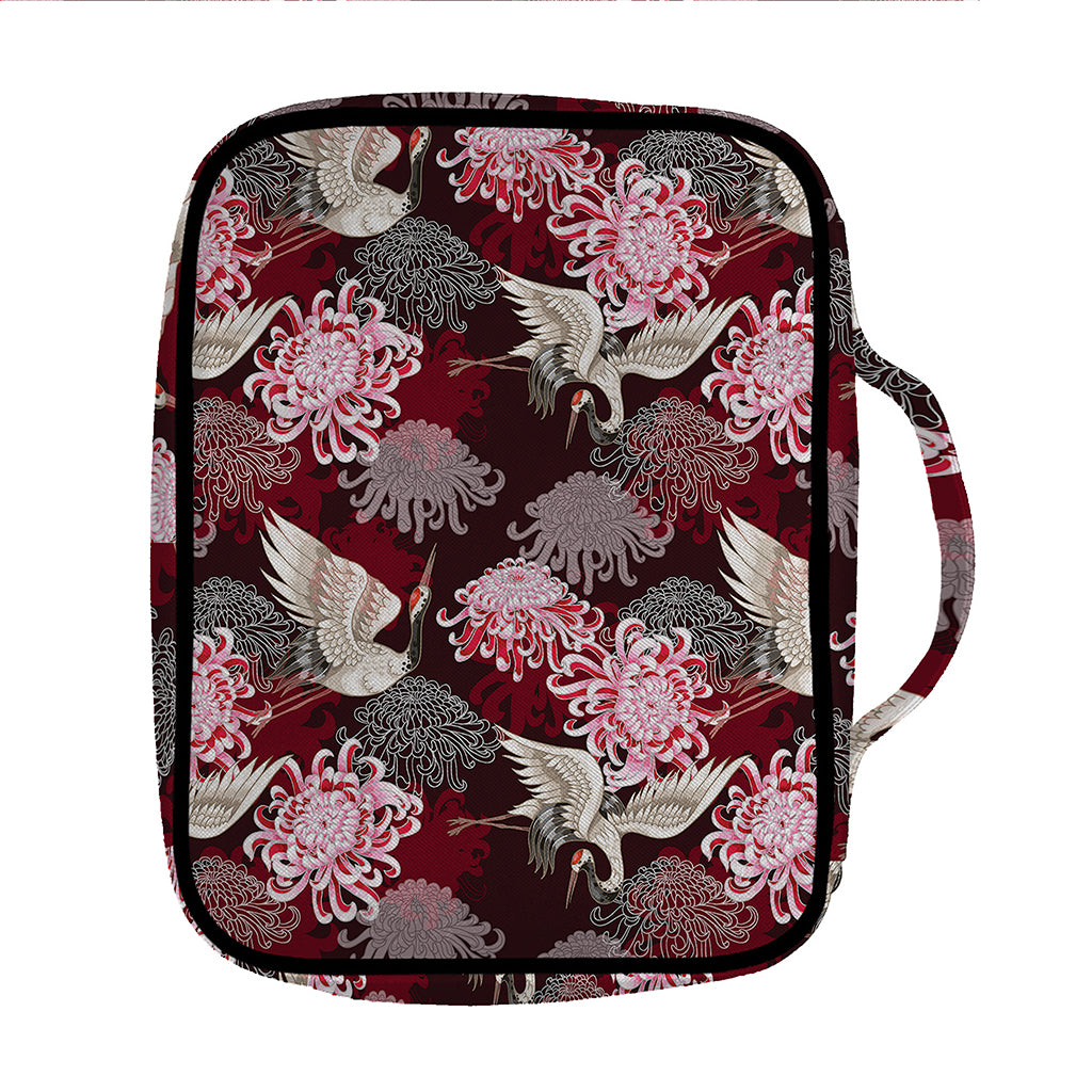 Japanese Cranes And Chrysanthemums Print Front Pocket Bible Bag