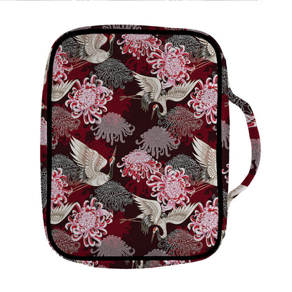 Japanese Cranes And Chrysanthemums Print Front Pocket Bible Bag