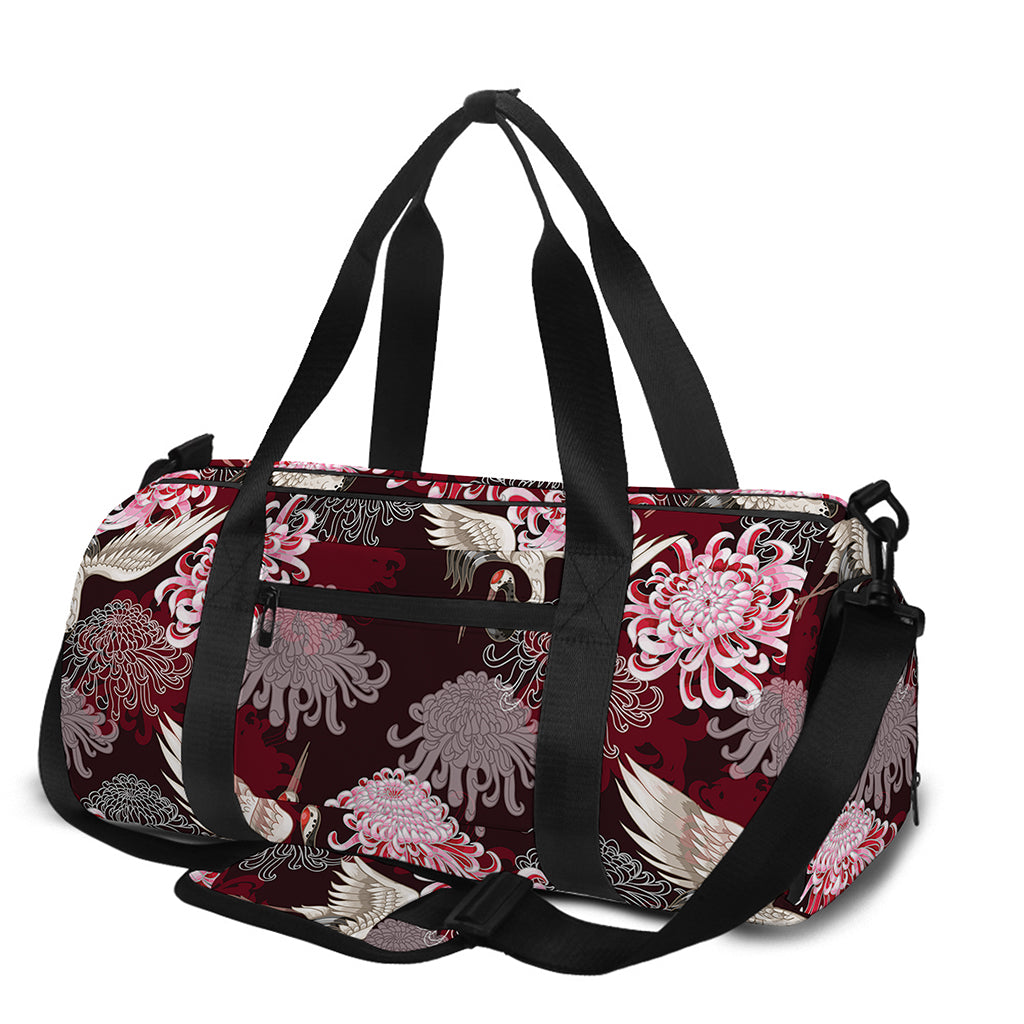 Japanese Cranes And Chrysanthemums Print Gym Bag