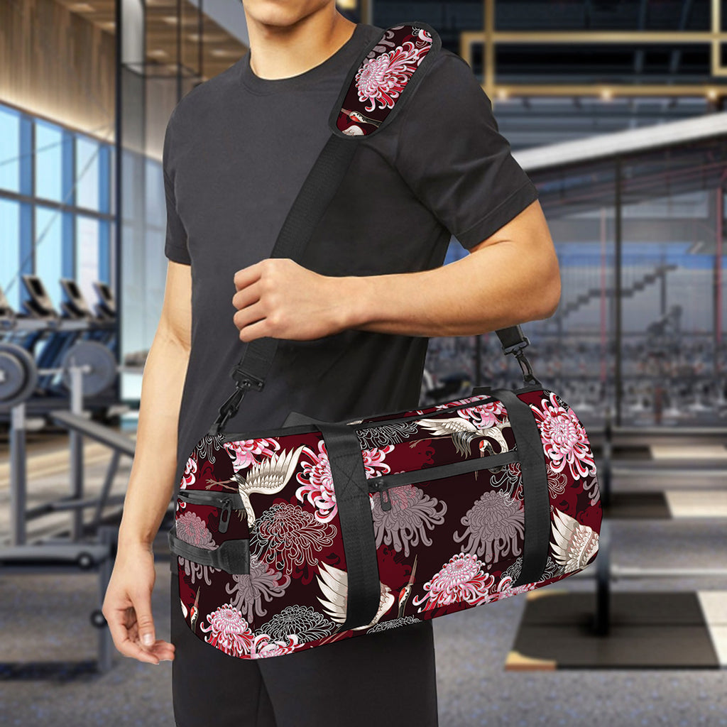Japanese Cranes And Chrysanthemums Print Gym Bag