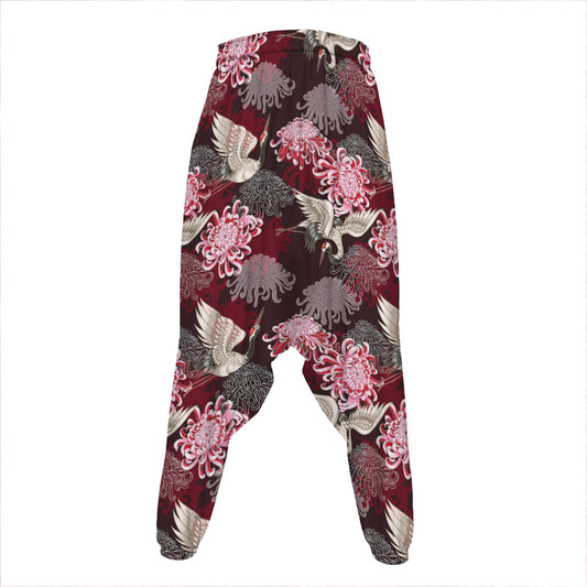 Japanese Cranes And Chrysanthemums Print Hammer Pants