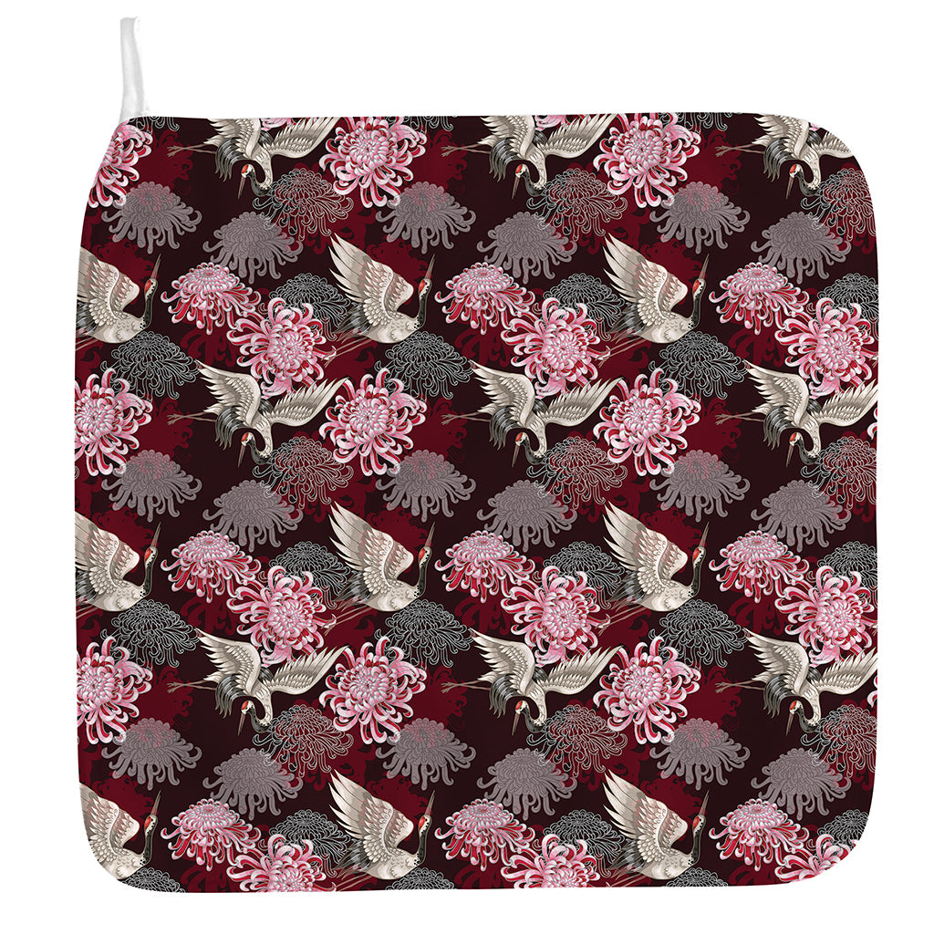 Japanese Cranes And Chrysanthemums Print Hand Towel