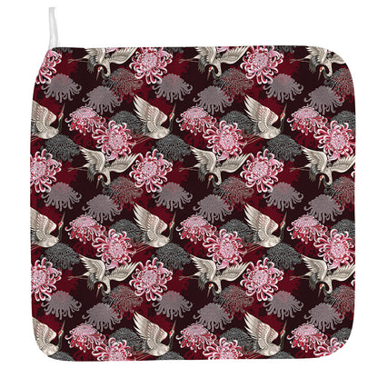 Japanese Cranes And Chrysanthemums Print Hand Towel