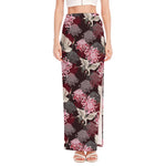 Japanese Cranes And Chrysanthemums Print High Slit Maxi Skirt