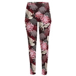 Japanese Cranes And Chrysanthemums Print High-Waisted Pocket Leggings