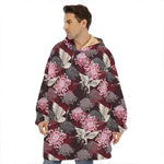 Japanese Cranes And Chrysanthemums Print Hoodie Blanket