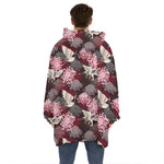 Japanese Cranes And Chrysanthemums Print Hoodie Blanket