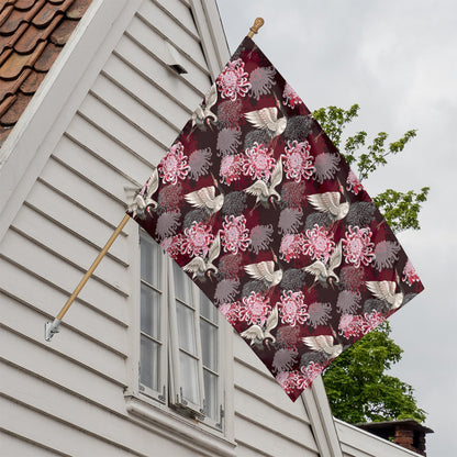 Japanese Cranes And Chrysanthemums Print House Flag
