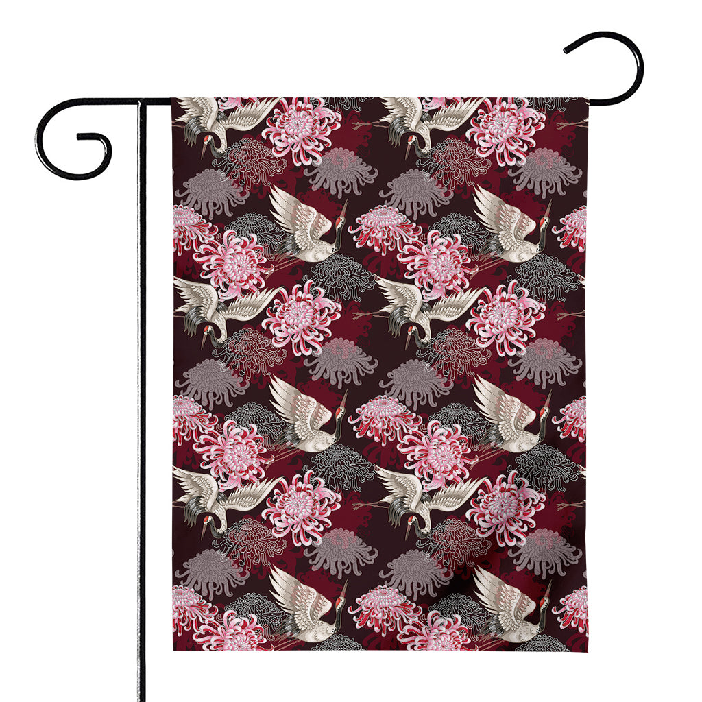 Japanese Cranes And Chrysanthemums Print House Flag